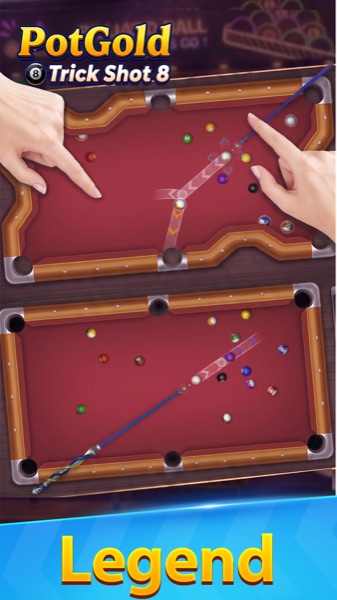 PotGold Trick Shot 8 screenshot: level challenge with balls on the felt