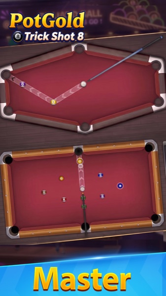 PotGold Trick Shot 8 screenshot: precision shot setup